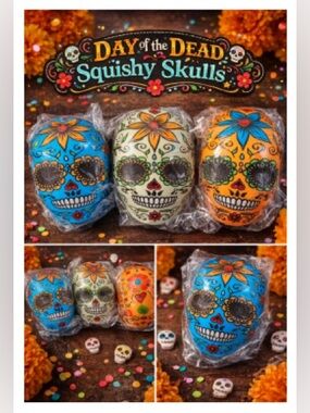 Day of the Dead Skull Squishies Set of 3